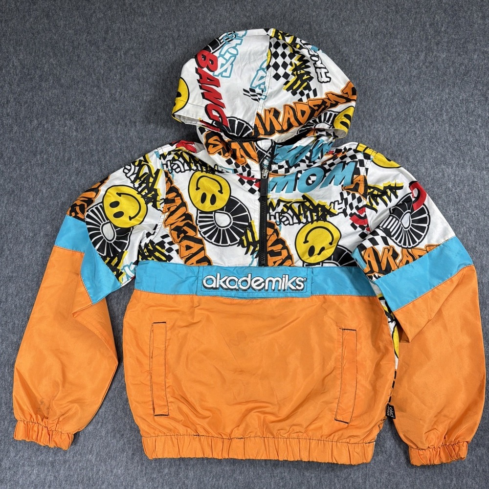 Akademiks Jacket Boys Size M 10/12 Long Sleeve Pockets Stained Happy Face